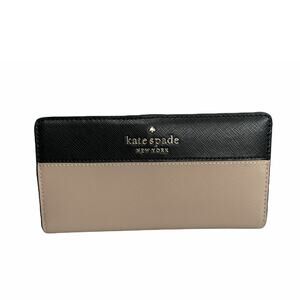 Kate Spade Staci Colorblock Large Slim Bifold Wallet in Warm Beige/Black NEW